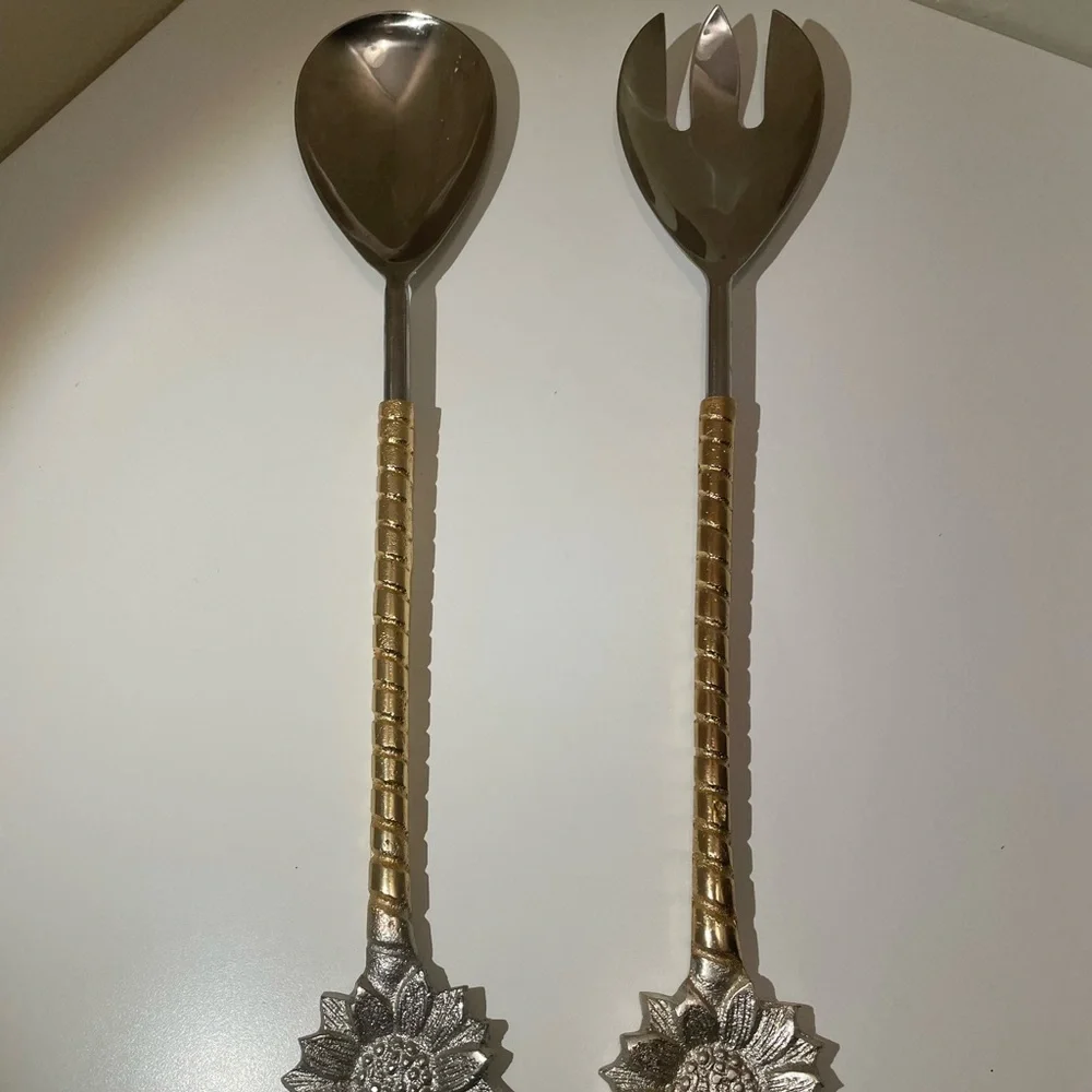 Rachel Zoe Melamine Lg Serving Bowl‎ 12” Brown Beige & Serving Spoon Set